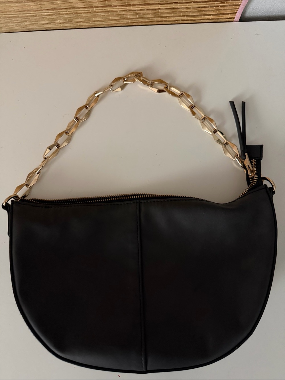 Black Shoulder Bag with Gold Chain Strap